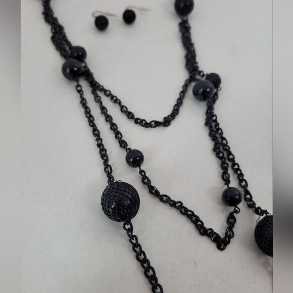 Statement Necklace And Earrings Set Black Spike 50s Gatsby Flapper Costume - Picture 7 of 8